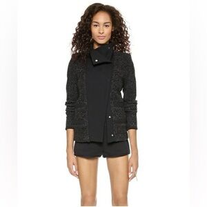 IRO Boucle Cydney Funnel Wool Jacket 38 US 6 Black/Navy